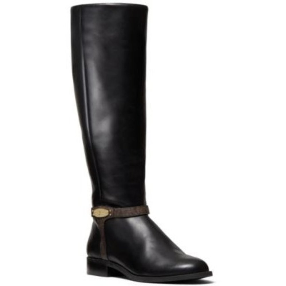Michael Kors Finley Riding Boots Black MK Signature 7M